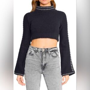 Zara Black Cropped Knit Sweater with Contrast Trim